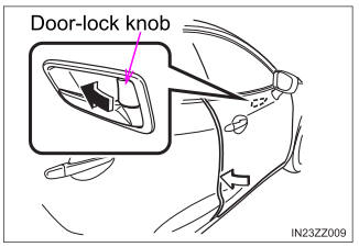 Toyota Yaris. Locking, Unlocking with Door-Lock Knob